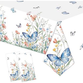 Spring Floral Tablecloths, disposable plastic party covers, waterproof 2 pack