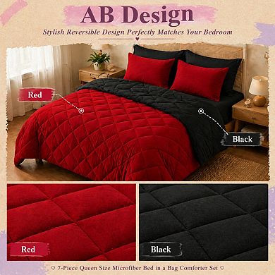 7-Piece Queen Comforter Set Reversible Bed-in-a-Bag All Season Bedding with Sheets Pillowcases Shams