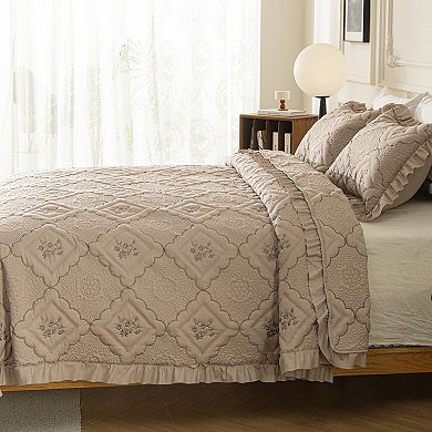 Wrinkled bedspread, worn but stylish, rustic bedding
