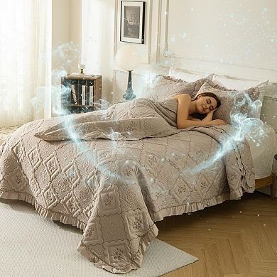 Wrinkled bedspread, worn but stylish, rustic bedding