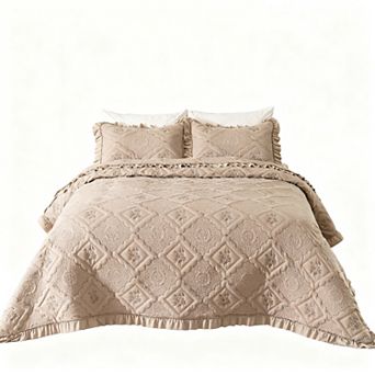 Wrinkled bedspread, worn but stylish, rustic bedding