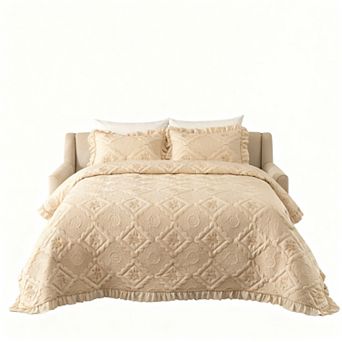 Wrinkled bedspread, worn but stylish, rustic bedding