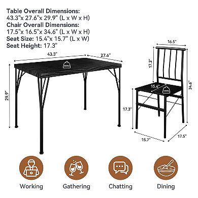 Opoiar 5-Piece Dining Table Set for 4, 1.6" Thick Tabletop, Kitchen Dinette for Small Apartment