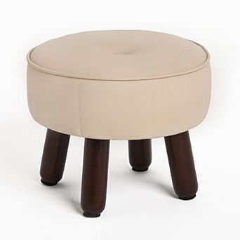 Small round faux leather footstool 13x13x10.2 in non-slip footrest