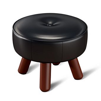 Small round faux leather footstool 13x13x10.2 in non-slip footrest