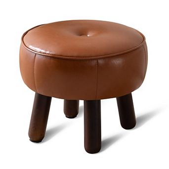 Small round faux leather footstool 13x13x10.2 in non-slip footrest