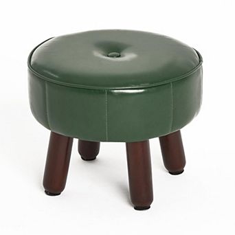 Small round faux leather footstool 13x13x10.2 in non-slip footrest