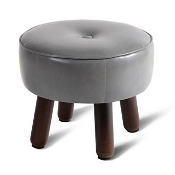 Small round faux leather footstool 13x13x10.2 in non-slip footrest