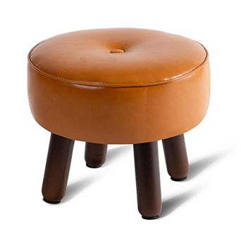 Small round faux leather footstool 13x13x10.2 in non-slip footrest