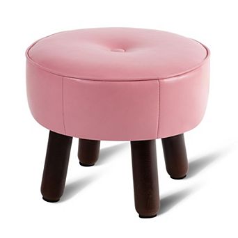 Small round faux leather footstool 13x13x10.2 in non-slip footrest
