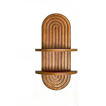 Boho Wall Decor Brown Plant Wall Shelf, 2 tier Wooden Floating Shelves for Home