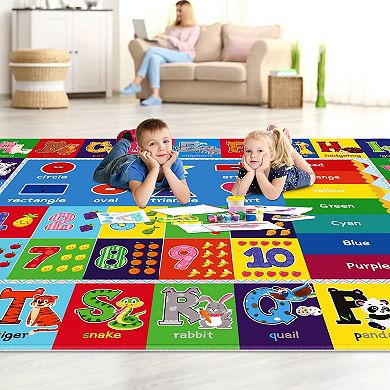 Kids Educational Play Mat Rug ABC Numbers Animals 78.7x59 Inch Soft Flannel Non-Slip Activity Floor