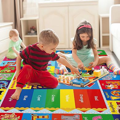 Kids Educational Play Mat Rug ABC Numbers Animals 78.7x59 Inch Soft Flannel Non-Slip Activity Floor