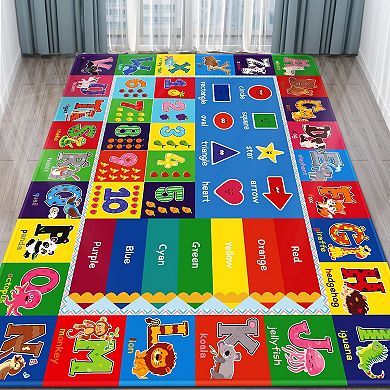 Kids Educational Play Mat Rug ABC Numbers Animals 78.7x59 Inch Soft Flannel Non-Slip Activity Floor