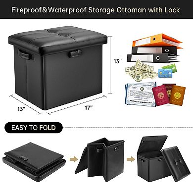Fireproof storage footstool, lockable waterproof file safe, 17 inches