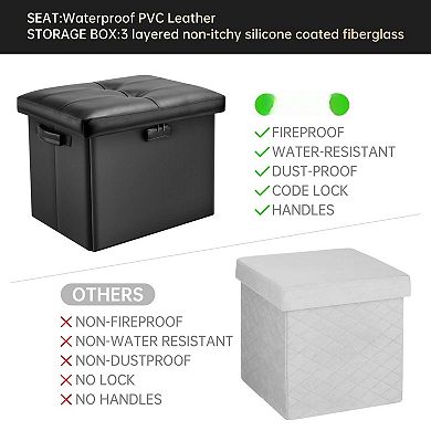 Fireproof storage footstool, lockable waterproof file safe, 17 inches