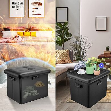 Fireproof storage footstool, lockable waterproof file safe, 17 inches
