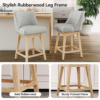 Opoiar 26" Swivel Counter Height Bar Stools, Upholstered Seat, Wood Legs
