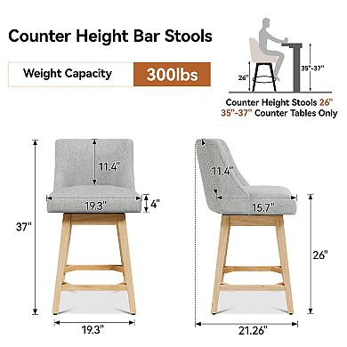 Opoiar 26" Swivel Counter Height Bar Stools, Upholstered Seat, Wood Legs