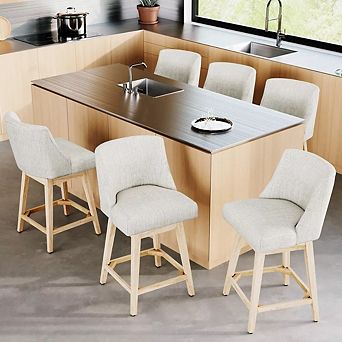 Opoiar 26" Swivel Counter Height Bar Stools, Upholstered Seat, Wood Legs