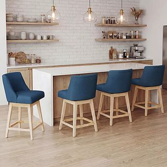 Opoiar 26" Swivel Counter Height Bar Stools, Upholstered Seat, Wood Legs