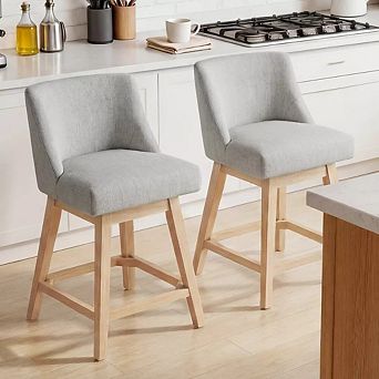 Opoiar 26" Swivel Counter Height Bar Stools, Upholstered Seat, Wood Legs