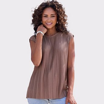 Lascana Women's Pleated Cap Sleeve Top