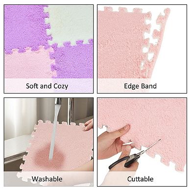 36 Pack Plush Foam Floor Mat Square Interlocking Carpet Tiles with Border Fluffy Play Soft Climbing