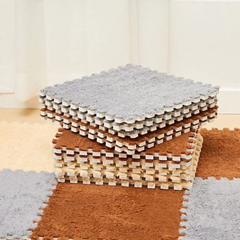 36 Pack Plush Foam Floor Mat Square Interlocking Carpet Tiles with Border Fluffy Play Soft Climbing