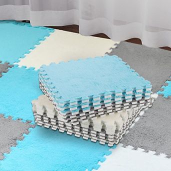 36 Pack Plush Foam Floor Mat Square Interlocking Carpet Tiles with Border Fluffy Play Soft Climbing