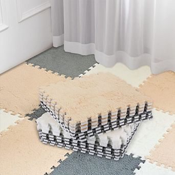 36 Pack Plush Foam Floor Mat Square Interlocking Carpet Tiles with Border Fluffy Play Soft Climbing