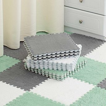 36 Pack Plush Foam Floor Mat Square Interlocking Carpet Tiles with Border Fluffy Play Soft Climbing