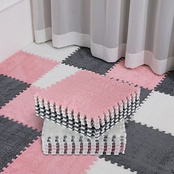 36 Pack Plush Foam Floor Mat Square Interlocking Carpet Tiles with Border Fluffy Play Soft Climbing