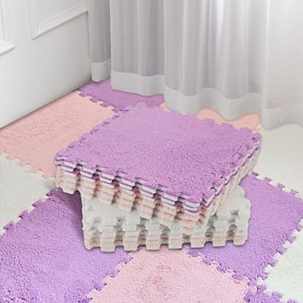 36 Pack Plush Foam Floor Mat Square Interlocking Carpet Tiles with Border Fluffy Play Soft Climbing