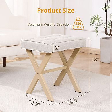 Square Footstool X-shaped Footrest with Padded Seat for Dressing Table and Bathroom Use