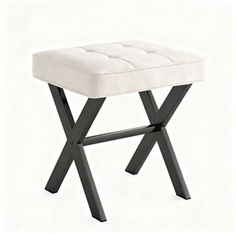 Square Footstool X-shaped Footrest with Padded Seat for Dressing Table and Bathroom Use