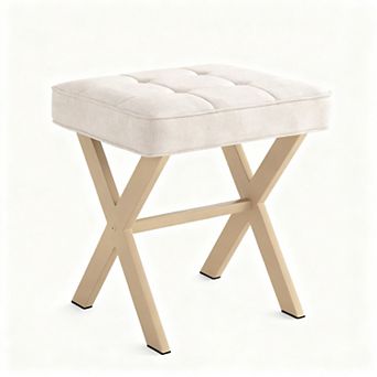 Square Footstool X-shaped Footrest with Padded Seat for Dressing Table and Bathroom Use