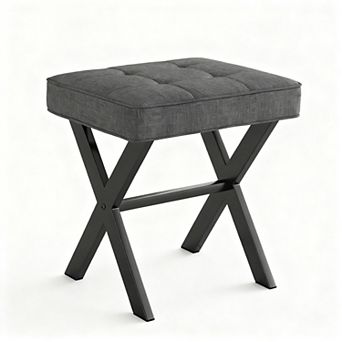 Square Footstool X-shaped Footrest with Padded Seat for Dressing Table and Bathroom Use