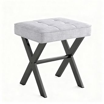 Square Footstool X-shaped Footrest with Padded Seat for Dressing Table and Bathroom Use