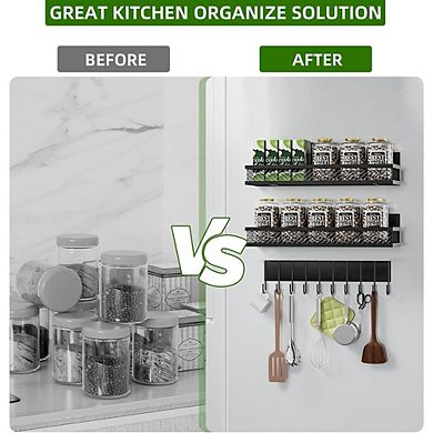 Magnetic Spice Rack Set of 3, Movable Fridge Storage Baskets