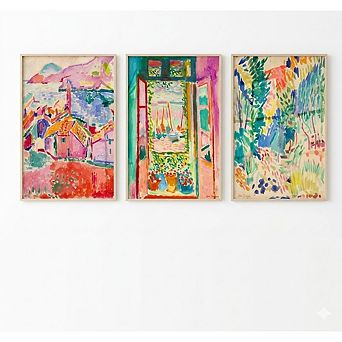 Matisse Inspired Wall Art Set of 3 Abstract Canvas Prints Boho Decor
