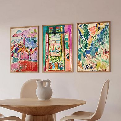 Matisse Inspired Wall Art Set of 3 Abstract Canvas Prints Boho Decor
