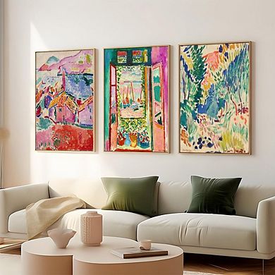 Matisse Inspired Wall Art Set of 3 Abstract Canvas Prints Boho Decor