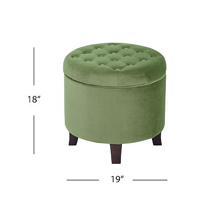Velvet Round Tufted Ottoman Storage Footrest 18" Living Room Bedroom