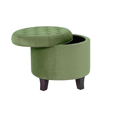 Velvet Round Tufted Ottoman Storage Footrest 18" Living Room Bedroom