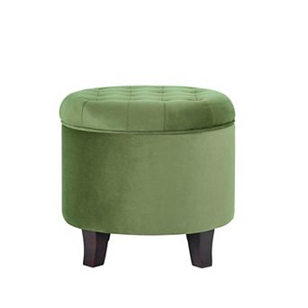 Velvet Round Tufted Ottoman Storage Footrest 18" Living Room Bedroom