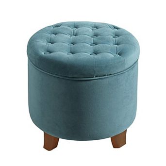 Velvet Round Tufted Ottoman Storage Footrest 18" Living Room Bedroom