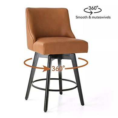 Opoiar 26" Swivel Counter Stools Set of 4, Upholstered, Wood Legs