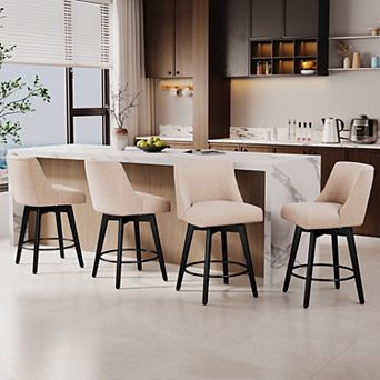 Opoiar 26" Swivel Counter Stools Set of 4, Upholstered, Wood Legs