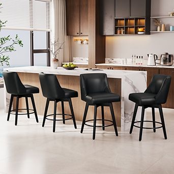 Opoiar 26" Swivel Counter Stools Set of 4, Upholstered, Wood Legs